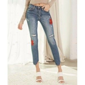 KanCan Isla High Rise Ankle Skinny Floral Embroidered Jeans Distressed Size 13